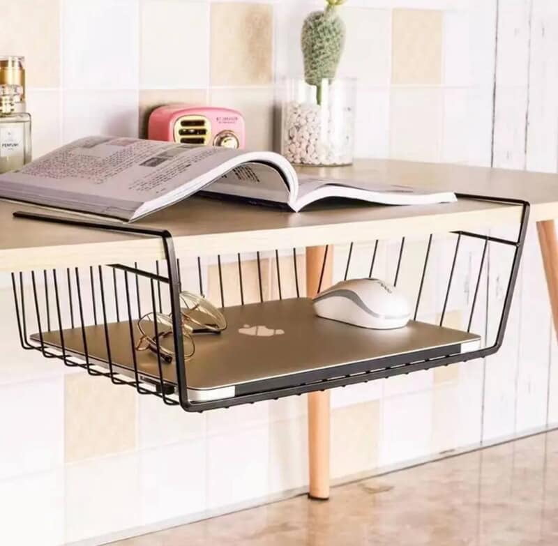 Under Desk Computer Baskets UNDER TABLE SHELF DESK STORAGE MESH BASKET