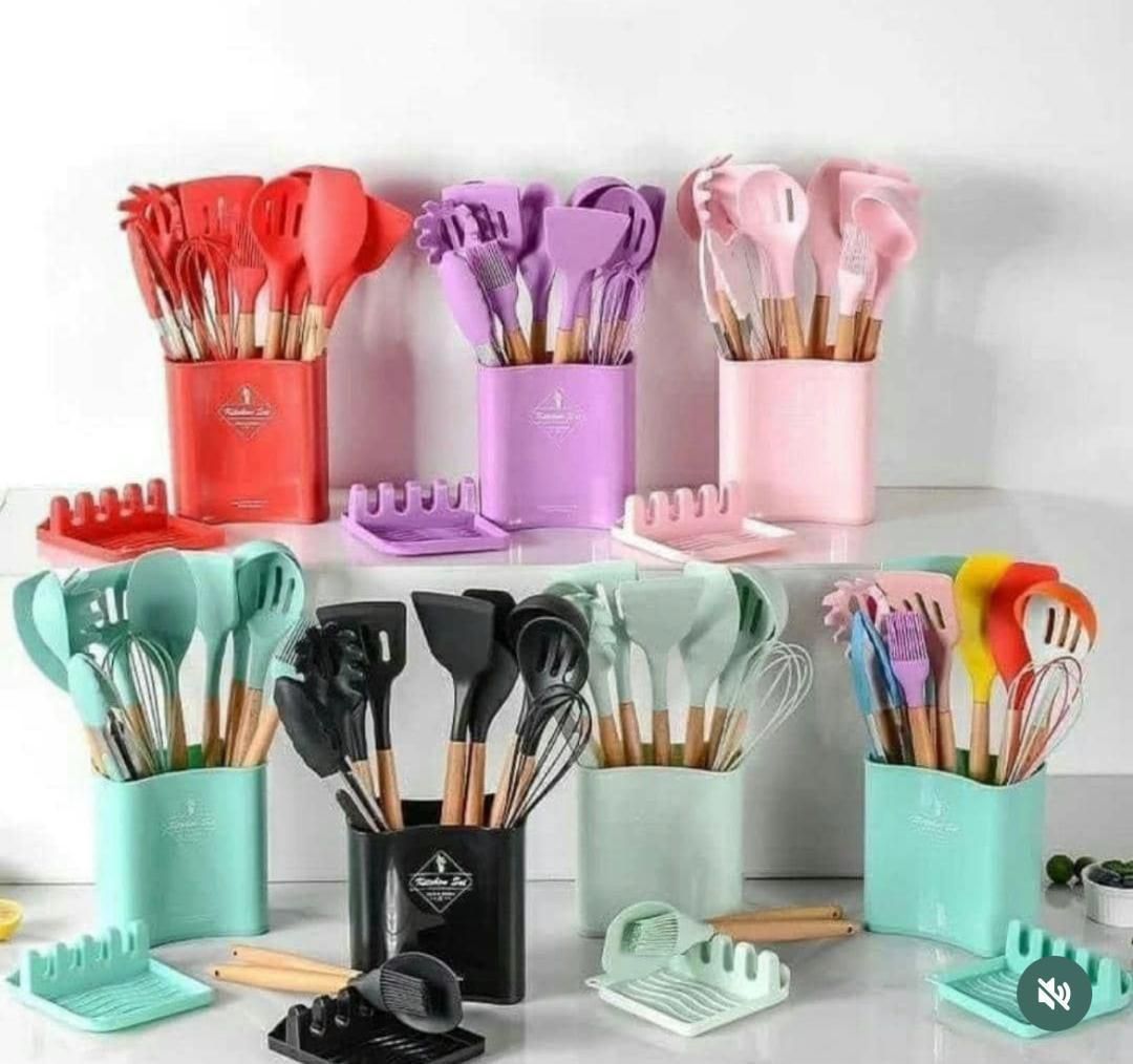 12PIECES SILICONE COOKWARE COOKING SPOON AND UTENSILS WITH SPOON REST 12PIECES SILICONE COOKWARE COOKING SPOON AND UTENSILS WITH SPOON REST